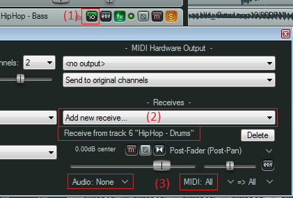 Step 05 - Setup the destination track to receive all MIDI events from the source track Step 05 - Setup the destination track to receive all MIDI events from the source track